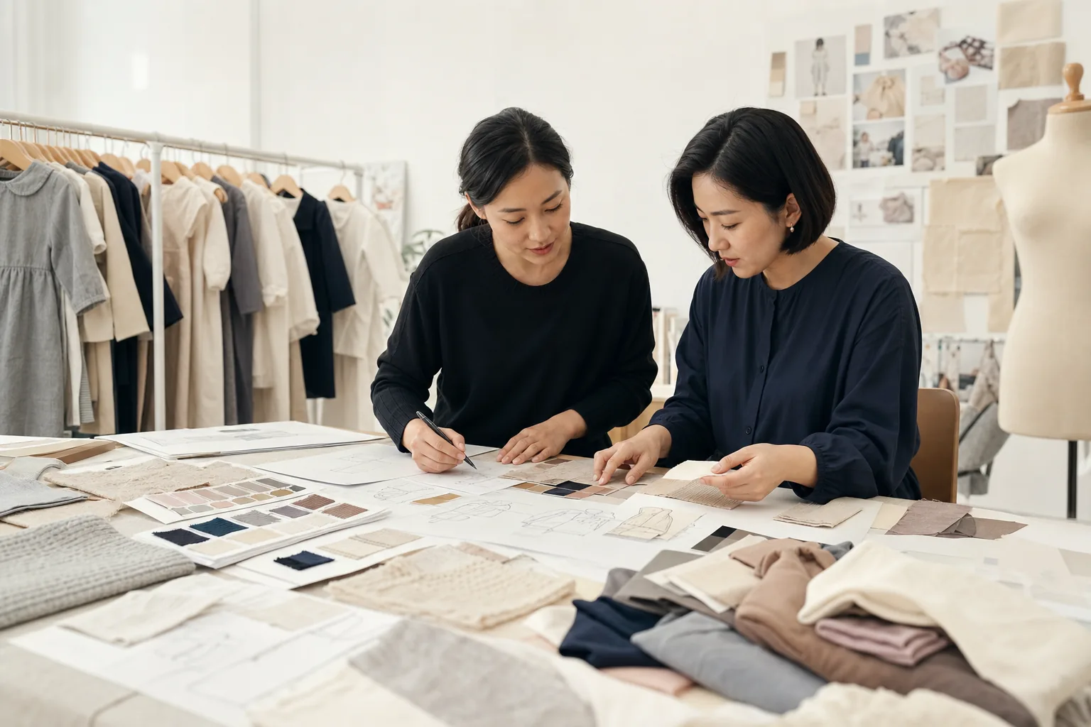 服装研究人员在工作室进行儿童服装研发
